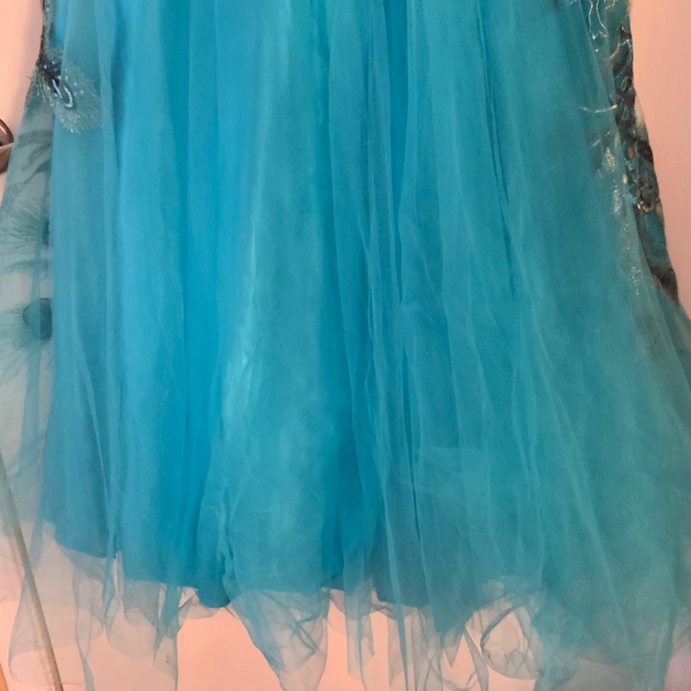 Turquoise and brown peacock prom dress . - Picture 8 of 15